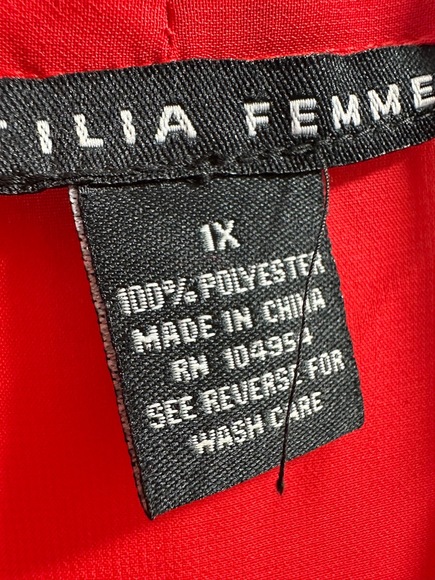 Antilia Femme Blouse Women Plus Size 1X Red Deep V Tie-Neck 3/4 Sleeve Sheer Top - Picture 3 of 11